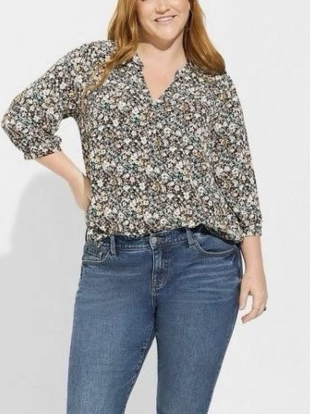 torrid Black Multi Floral V-Neck Blouse